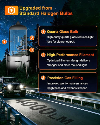 9008/H13 Halogen Car Headlight Bulbs, High and Low Beam, 3800K, 4000 Lumens,Automotive Headlight Bulbs,Low Beam Lights,High Beam, H13 Car Light Bulb, Pack of 2