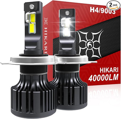 HIKARI WINGS 2026 40000LM H4 9003 Dual Beam LED Bulbs, 45W Upgraded Core Chips, High Lumens LED Kit, 6000k Cool White, IP68 Waterproof,HB2 Halogen Upgrade Replacement
