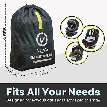 V VOLKGO Car Seat Travel Bag for Air Travel - Large Bag for Airplane, Durable & Water-Resistant Protector with Pouch - Universal Size (Black)