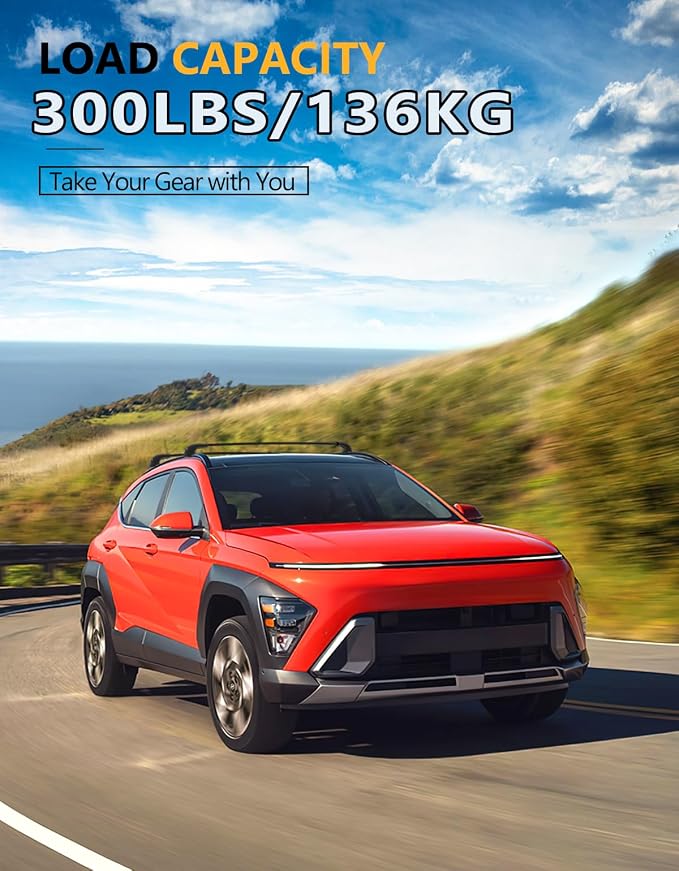 Tuyoung 300lbs Roof Rack Cross Bars Compatible with 2024 2025 2026 Hyundai Kona & Kona Electric, Lockable Heavy Duty Aluminum Roof Rails Crossbars Black Rooftop Cargo Carrier Luggage