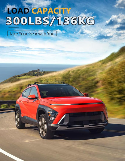 Tuyoung 300lbs Roof Rack Cross Bars Compatible with 2024 2025 2026 Hyundai Kona & Kona Electric, Lockable Heavy Duty Aluminum Roof Rails Crossbars Black Rooftop Cargo Carrier Luggage