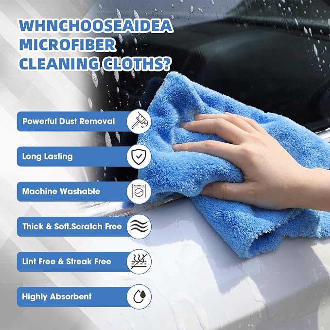 Shimeyao 30 Pcs 12.5 × 12.5 Inch Edgeless Microfiber Plush Towels for Cars Detailing Drying Wash Polishing Absorbent Cleaning Cloths, 500 GSM (Light Blue)
