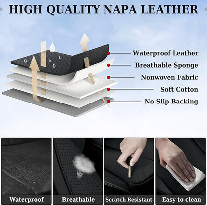 Coverado Universal Seat Covers Front, 2-Pack Universal Seat Covers for Cars, Waterproof Nappa Leather Car Seat Covers with Head Pillow, Auto Protectors Fit for Most Sedans Pick-up Truck-Black&Redline