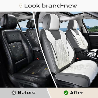 Coverado Automotive Seat Covers, Waterproof Seat Covers for Cars, Car Seat Cover, Faux Leather Car Seat Covers 2 Pack Car Seat Cushion Protector Universal Fit for Most Cars SUV Trucks - Gray&White