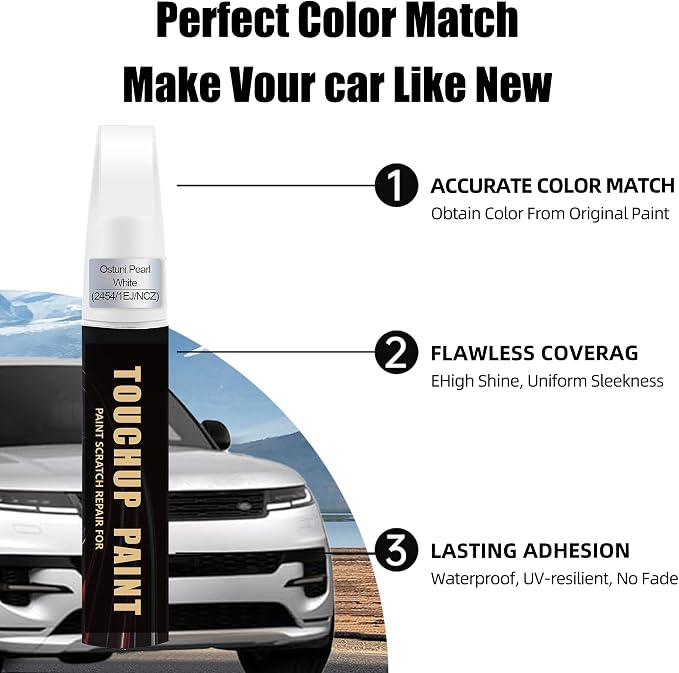 Ostuni Pearl White(2454/1EJ/NCZ) Car Paint Touch Up Pen Compatible with Landrover, 2-In-1 Color Accurate Touch Up Car Scratch Repair Paint Match Landrover Series Automotive Scratch Remover for Nicks & Chips Repair