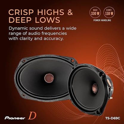 PIONEER D-Series TS-D69C 6” x 9” 2-Way Speakers (Pair) – 330W Max, Crisp Highs + Clear Vocals, Ideal Factory Upgrade, Add an Amplifier for Even Better Performance
