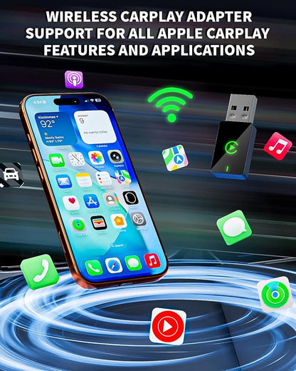 Wireless CarPlay Adapter for Apple iPhone,Compact Design Car Play Adapter Convert Wired Apple CarPlay to Wireless with USB/USB C Port,Plug and Play,Fast and Stable Connection Compatible with iOS 10+