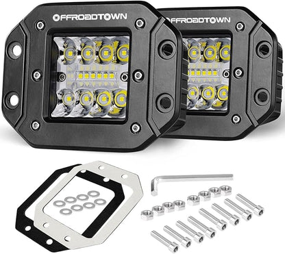 OFFROADTOWN Flush Mount LED Pods, 2pcs 5'' 78W Driving Light Work Lights Flush LED Light Bar Super Bright Fog Off Road Lights for Truck UTV ATV SUV Boat 4x4 Car