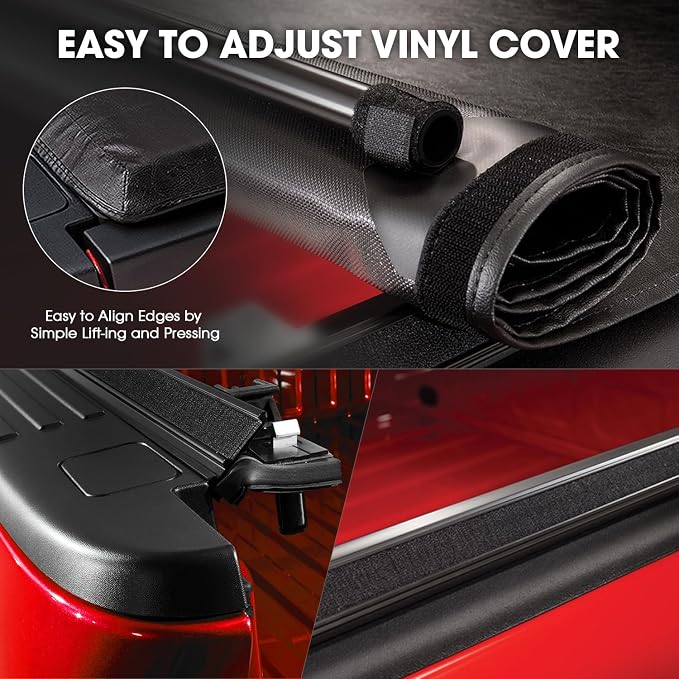 DNA Motoring TTC-RU-039 Truck Bed Soft Roll-Up Tonneau Cover Compatible with 82-93 S10 / 82-90 S15 / 91-93 Sonoma 6Ft Fleetside Bed
