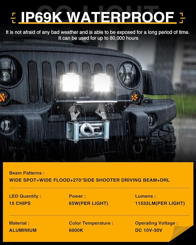 CO LIGHT 5 Inch 130W LED Cube Pods Offroad Driving Light with Side Shooter 11533LM Super Bright Square Offroad Lights with 270°Combo Beam Ditch Light White DRL for Offroad ATV Wrangler Truck Pickup