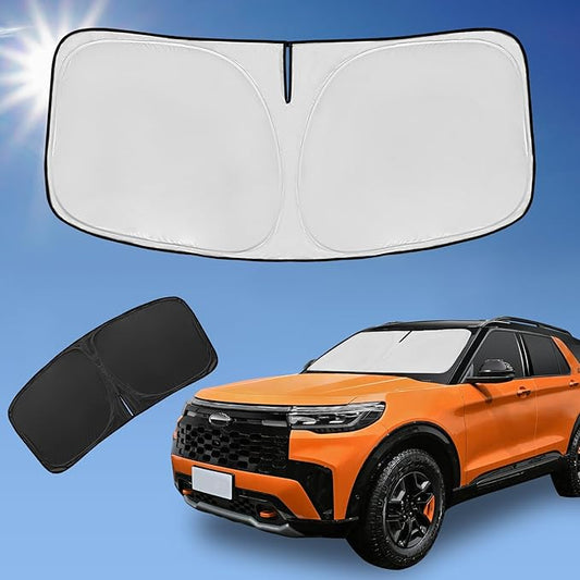 for Ford Explorer 2020-2025 2026 Sun Shade Sunshade Windshield Cover, 4-Layer Front Window Shade Custom Fit Explorer SUV ST XLT, Limited, Platinum Sun Visor 240T Shade Blocks UV Rays Car Accessories