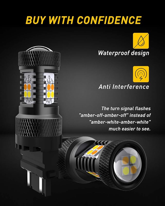 AUXITO 3157 Switchback LED Turn Signal Bulbs, 3157 LED Bulb White and Amber Dual Color 3057 3457 4157 LED Bulbs with 3030 Chipsets for Turn Signal Lights Parking Lights Tail Lights, (Pack of 2)