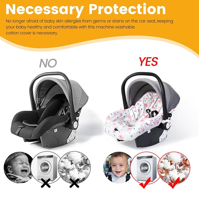 Orzbow Infant Car Seat Cover Liner, 100% Cotton Newborn Carseat Protective Cover, Breathable Prevent Wear & Dirt Suitable Travel Systems (0-12m), Easy to Clean, Machine Washable, Pink