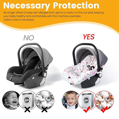 Orzbow Infant Car Seat Cover Liner, 100% Cotton Newborn Carseat Protective Cover, Breathable Prevent Wear & Dirt Suitable Travel Systems (0-12m), Easy to Clean, Machine Washable, Pink