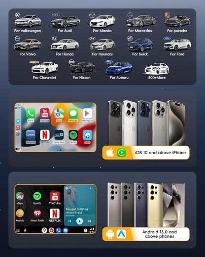 Opluz Wireless CarPlay and Android Auto Adapter 2 in1 Support Netflix/YouTube AI Box Lite for Factory Wired CarPlay Cars with U Disk/TF Card Magic Link CarPlay Ai Box Convert Wireless CarPlay Dongle
