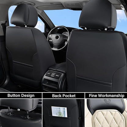 Coverado Car Seat Covers Full Set, Faux Leather Seat Covers for Car, Waterproof Car Seat Protectors 5 Seats, Automotive Seat Covers Universal Fit for Most Cars SUV Trucks- Black&White