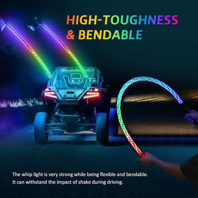 Ehaho 2 Pack 1FT LED Whip Lights With Spring Base, App & Remote Control, Spiral RGB Chasing Lighted Antenna, Music Light for UTV ATV RZR Can-Am SXS Offroad Polaris Truck
