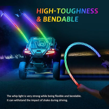 Ehaho 2 Pack 1FT LED Whip Lights With Spring Base, App & Remote Control, Spiral RGB Chasing Lighted Antenna, Music Light for UTV ATV RZR Can-Am SXS Offroad Polaris Truck