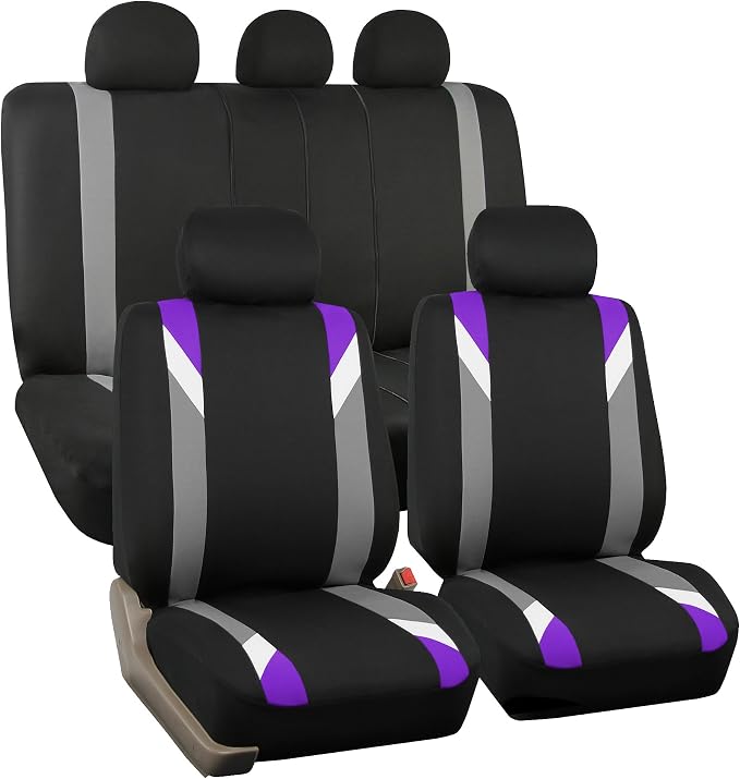 FH Group Premium Modernistic Flat Cloth Car Seat Covers – Universal Fit, Washable Seat Covers for SUV Sedan Van, Purple, Full Set