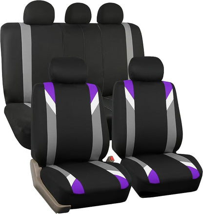 FH Group Premium Modernistic Flat Cloth Car Seat Covers – Universal Fit, Washable Seat Covers for SUV Sedan Van, Purple, Full Set