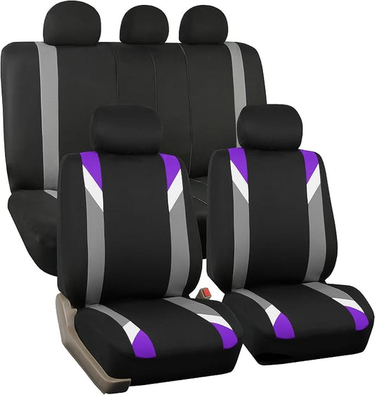 FH Group Premium Modernistic Flat Cloth Car Seat Covers – Universal Fit, Washable Seat Covers for SUV Sedan Van, Purple, Full Set