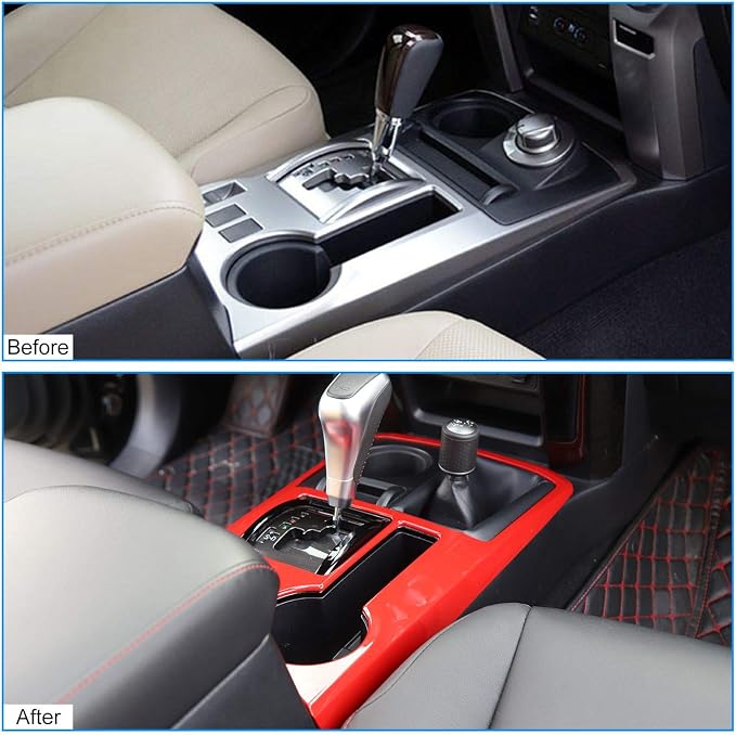 JeCar Center Console Gear Shift Panel Cover Interior Trim Accessories for Toyota 4Runner 2010-2023 (Red)