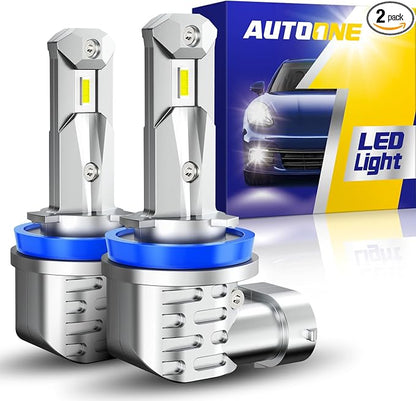 AUTOONE H11/H9/H8 Light Bulbs, Fanless No Flicker 40000LM 6000K Fog Lights Canbus, 10YR Lifespan, Pack of 2