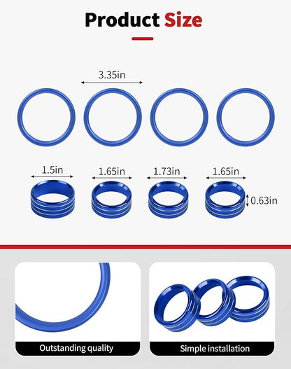 JWWY JL AC Air Vent Trim Rings & Dashboard Headlight Switch Decor Switch Knob Cover Kit Fit for 2018-2023 Jeep Wrangler JL JLU Interior Accessories, Aluminum Alloy 8PCS Blue