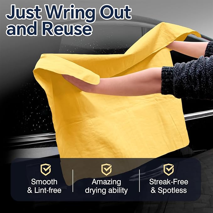 ARTIPOLY Premium Extra Large Shammy Cloth for Car Drying 2pk (34”x25”)-Super Absorbent XL Chamois Towel for Car-Reusable Shammy Towel for Car, Bathroom,Pets, Dust Remove, No Spots/Streak/Scratch