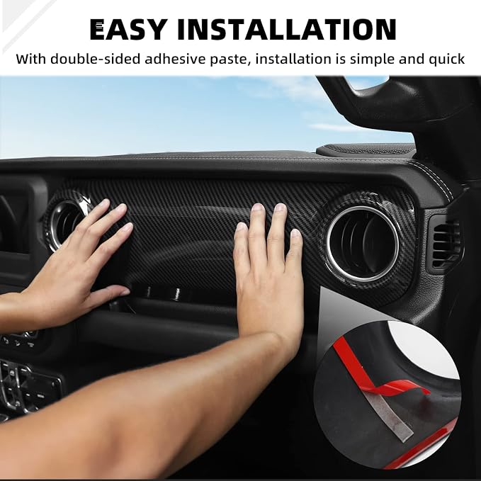Carboon Fiber Dashboard Decorative Panel Cover, Center Console Trim Cover Kit for 2018-2023 Jeep Wrangler JL JLU & Jeep Gladiator JT