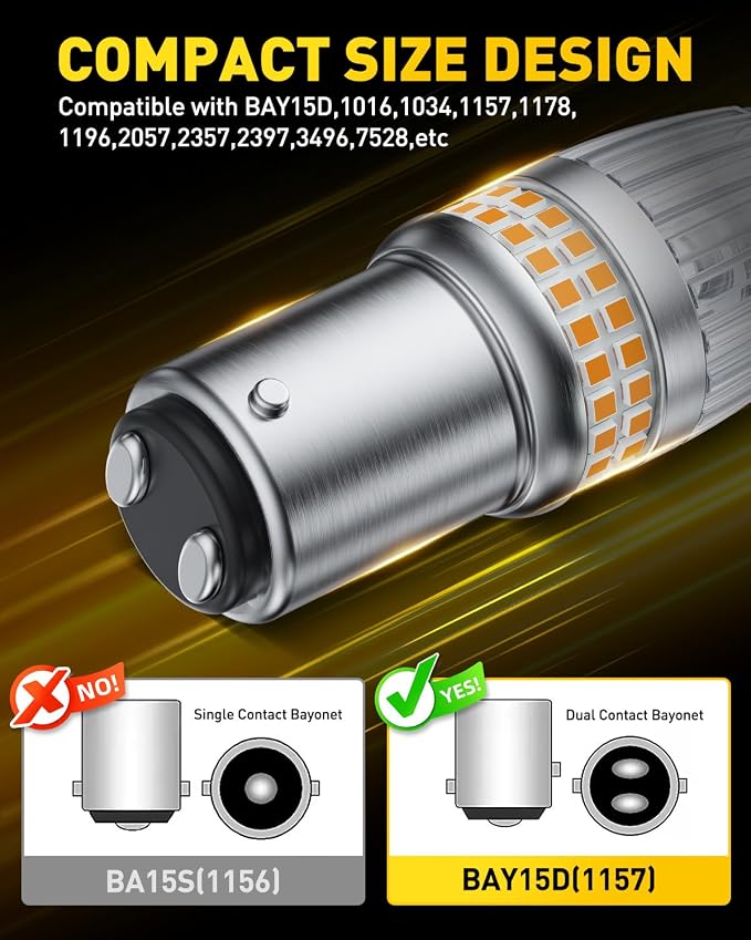 AUXITO Latest 1157 LED Bulbs Amber Yellow Turn Signal Lights, 700% Brighter 2057 2357 7528 BAY15D LED Bulbs with Projector for Turn Signal Parking Tail Brake Blinker DRL Marker Lights, Pack of 2