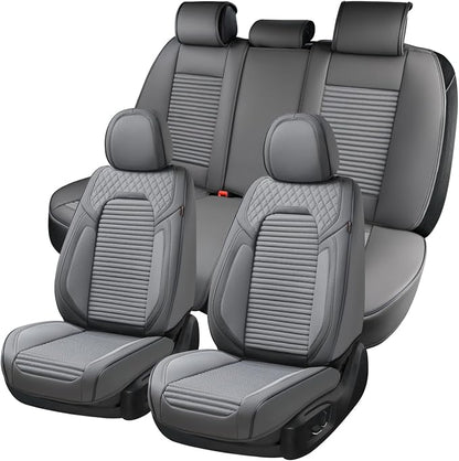 Coverado Car Seat Covers Full Set, Leather Seat Covers for Cars, Automotive Seat Cover Car Accessories Universal Fit for Most Cars SUV Trucks(Gray)