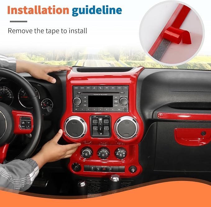 JeCar 10pcs Full Red Interior Trim Kit Fit for Jeep Wrangler JK 2011-2017