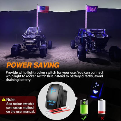 Nilight RGB Whip Light 1PC 5FT Lighted Antenna Whips with Remote & App Control DIY Chasing Patterns Brake Reverse Lights for ATV UTV Polaris RZR Can-am Dune Buggy Pickup Trucks Jeep