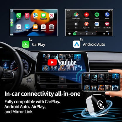 Wireless CarPlay Adapter for iPhone & Android - No Lag, Fast Auto Connect, Stable CarPlay Wireless Dongle, Mini Size Plug & Play USB/USB-C Adapter for Auto Compatible Cars