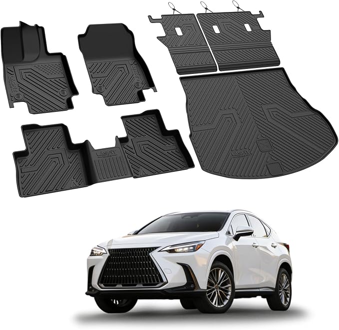 LASFIT Floor Mats&Cargo Mat&Backrest Mats for 2026-2022 Lexus NX 350/ NX250/ NX (Not Fit for NX350h/ NX450h+), Custom Fit All Weather TPE Floor Liners Full Set, Refined Interior Protection, Black