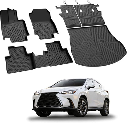 LASFIT Floor Mats&Cargo Mat&Backrest Mats for 2026-2022 Lexus NX 350/ NX250/ NX (Not Fit for NX350h/ NX450h+), Custom Fit All Weather TPE Floor Liners Full Set, Refined Interior Protection, Black