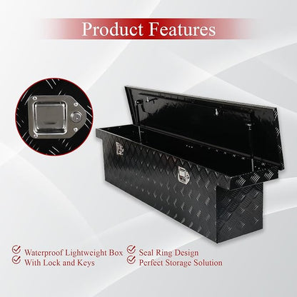 60''Inch Aluminum Truck Tool Box Trailer Chest Box Underbody Storage Organizer Waterproof Square Storage Organizer w/Lock & Keys Black(‎60" Lx12 Wx14 H) Only For Standard cab Or Regular CAB