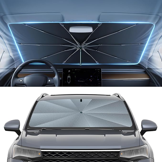 Autorder Windshield Sun Shade Umbrella for 2022-2026 Volkswagen VW Taos Accessories,Upgraded Ice Crystal Material,Easy Setup Umbrella Sunshade for Car Windshield,100% Sun Blocking