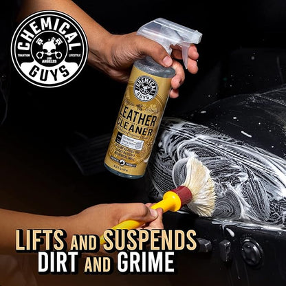 Chemical Guys SPI410 Leather Cleaner and Conditioner Bundle with ACC_S95 Long Bristle Horse Hair Leather Cleaning Brush, Safe for Car, Home, Office, & More (3 Item Bundle with 2-16 fl oz Bottles)