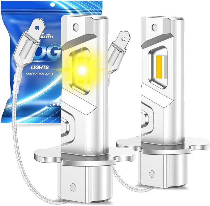Marsauto H3 Yellow Led Fog Light Bulb, 600% High Bright H3LL Fog Lights Led, 12,000LM 3000K Amber Yellow LED Fog Lights, 1:1 Mini Size Upgraded CSP Chips H3 Fog Bulb, Side Marker Parking Light Combos