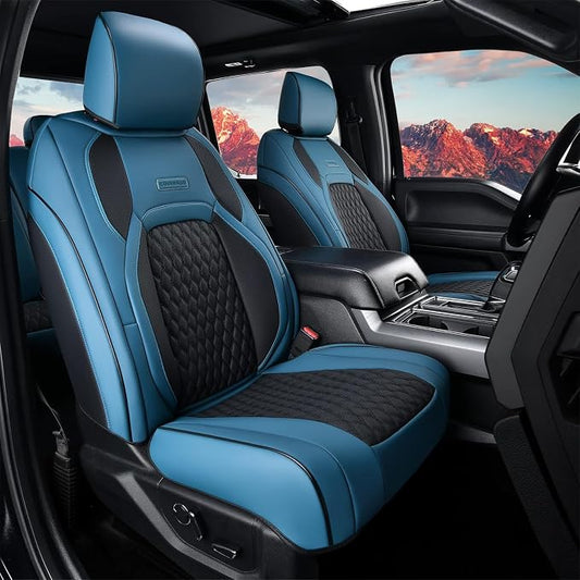 Coverado RAM 1500 Blue Seat Covers, Faux Leather Full Coverage Car Seat Covers Fit for 2009-2018 Dodge RAM 1500 2500 3500 Trucks, Flat Front