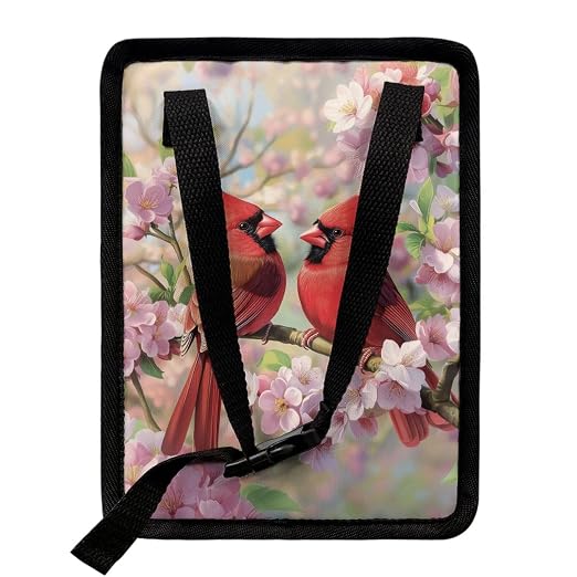 Cardinal Bird Cherry Blossom Print Trash Can for Car Leakproof Garbage with Lid and Zipper Trash Bin Hanging Back of Seat Auto Interior Accessories Universal Fit Most Truck SUV Van