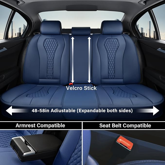 Coverado Seat Covers, Blue Car Seat Covers Full Set, Auto Seat Cover, Car Seat Covers Front Seats Back Seat Cover, Waterproof Car Seat Cushion, Driver Seat Protector Universal Fit Most Cars