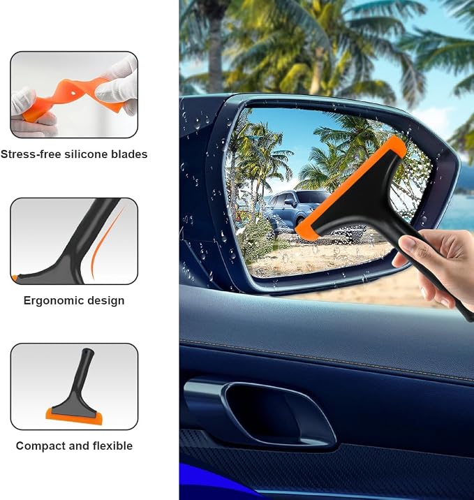 Ohleats Small Silicone Window Squeegee, Auto Windshield Water Blade Scraper, All-Purpose Water Squeegee Wiper for Mirror Home Cleaning, Car Accessories (Black)