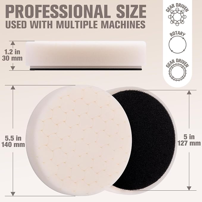 White Polish Pad, Buffing Polishing Pads, 1Pc 5.5 Inch Face for 5 Inch 125mm Backing Plate Compound Buffing Sponge Pads for Car Buffer Polisher Compounding, Polishing and Waxing