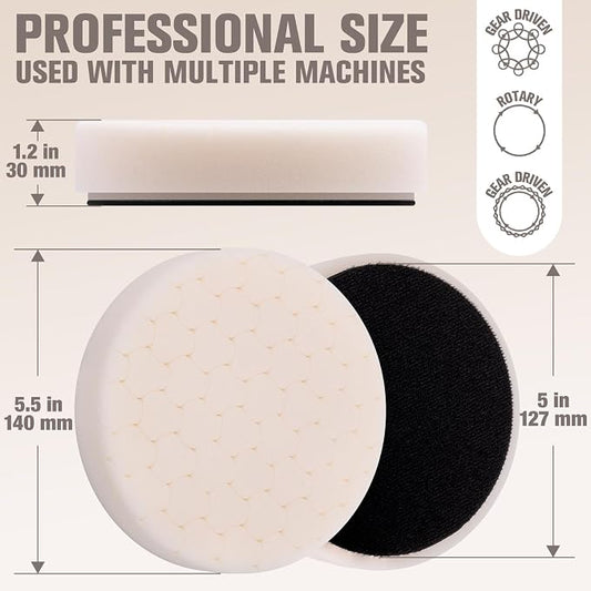 White Polish Pad, Buffing Polishing Pads, 1Pc 5.5 Inch Face for 5 Inch 125mm Backing Plate Compound Buffing Sponge Pads for Car Buffer Polisher Compounding, Polishing and Waxing