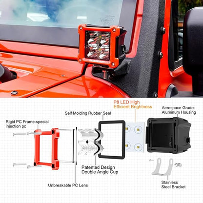 Auxbeam FA Series Red Housing LED Pods, 3-Inch 40W Spot Beam Aux Light Bar, Off-Road Spotlight Hood Hinge Lights, A-Pillar Ditch Lights Driving Offroad Lighting, 2-Pack