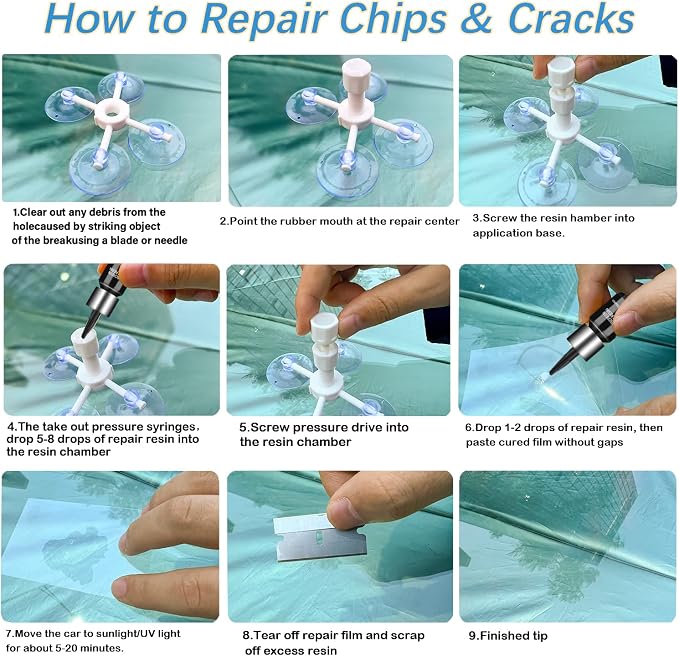 Brennenstuhl Windshield Repair Kit, 2 Pack Windshield Repair kit for Chips and Cracks, Quick Fix for Rock Chip Repair Kit Windshield, Slow Pressure Repair, All car Crack Types Window chip Repair kit