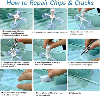Brennenstuhl Windshield Repair Kit, 2 Pack Windshield Repair kit for Chips and Cracks, Quick Fix for Rock Chip Repair Kit Windshield, Slow Pressure Repair, All car Crack Types Window chip Repair kit